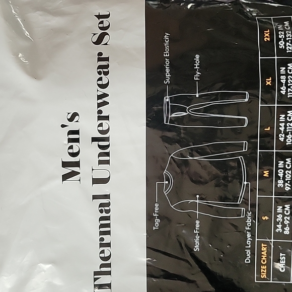 Mens thermal underwear set black stretchable size M - Picture 3 of 4